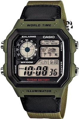 Мужские часы Casio - AE-1200WHB-3BVDF, черный циферблат, зеленый ремешок 1000007001 - фото 527892