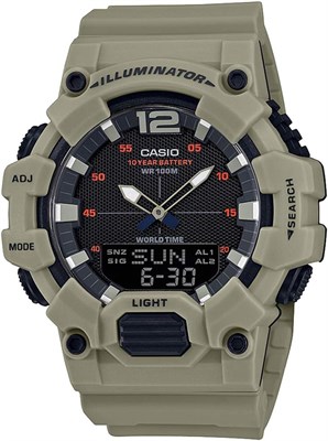 Мужские часы Casio HDC-700-3A3VDF с чёрным циферблатом и зелёным ремешком 1000007028 - фото 527999