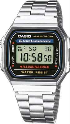 Часы Casio Unisex A168WA-1WDF с серо-чёрным циферблатом и серебристым ремешком 1000007029 - фото 528004