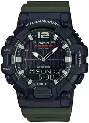 Мужские часы Casio HDC-700-3AVDF с чёрным циферблатом и зелёным ремешком 1000007098 - фото 528300
