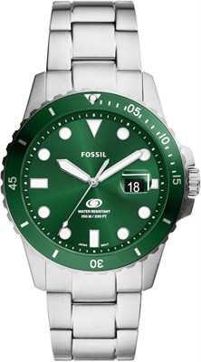 Мужские кварцевые часы Fossil с тремя стрелками из нержавеющей стали, цвет: серебристый/зеленый (модель: FS6033) 1000007124 - фото 528413