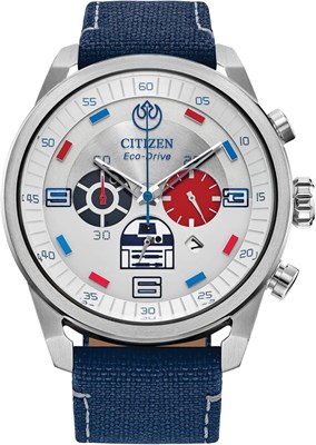 Мужские часы Citizen Eco-Drive Star Wars R2-D2 Chronograph из нержавеющей стали с ремешком из кордуры, серебристый циферблат (модель: CA4219-03W) 1000007149 - фото 528522