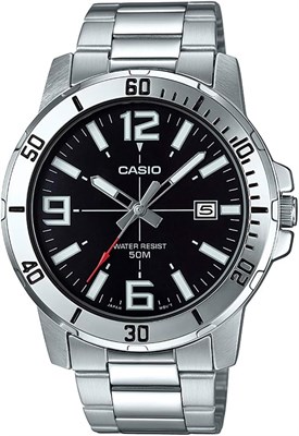 Мужские часы Casio MTP-VD01D-1BVUDF с чёрным циферблатом и серебристым ремешком 1000007158 - фото 528558