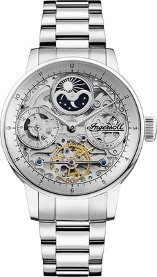 Ingersoll The Jazz Mens 42 мм автоматические часы с фазами Луны, скелетонированным циферблатом и браслетом из нержавеющей стали 1000007162 - фото 528577