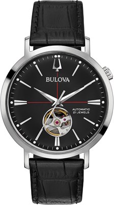 Мужские классические часы Bulova Aerojet с тремя стрелками, кожаным ремешком, автоматическим механизмом, открытой апертурой, запасом хода 40 часов, минеральным стеклом с двойной кривизной, 41 мм 1000007192 - фото 528707