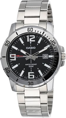 Мужские часы Casio MTP-VD01D-1BVUDF с чёрным циферблатом и серебристым ремешком 1000007201 - фото 528751