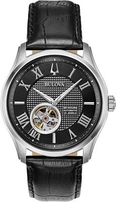 Мужские классические часы Bulova Wilton с автоматическим механизмом, 26 камнями, кожаным ремешком, запас хода 40 часов, выпуклое сапфировое стекло, прозрачная задняя крышка, светящиеся стрелки, 43 мм 1000007221 - фото 528839