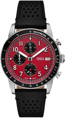 Мужские спортивные часы-хронограф Fossil Sport Tourer с черным кожаным ремешком 1000007246 - фото 528942