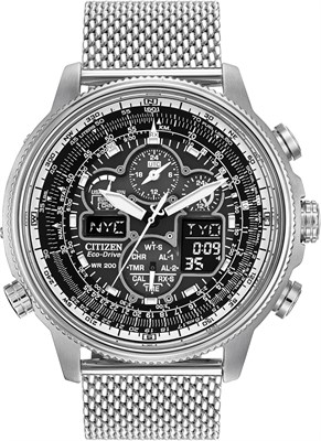 Мужские часы Citizen Promaster Navihawk A-T Eco-Drive Pilot, атомный механизм измерения времени, хронограф, индикатор запаса хода, светящиеся стрелки и метки, антибликовое стекло 1000007253 - фото 528972