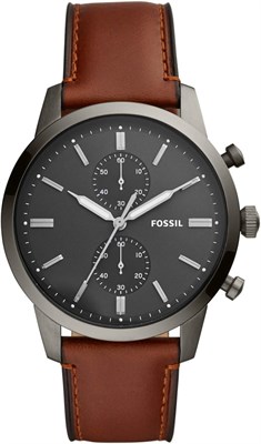 Мужские часы Fossil Townsman, кварцевый механизм с хронографом, корпус из нержавеющей стали дымчатого цвета диаметром 44 мм с кожаным ремешком, FS5522 1000007277 - фото 529080