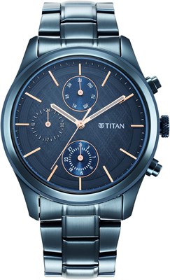 Мужские аналоговые часы из нержавеющей стали с циферблатом и ремешком Titan Blue - 1805QM01 1000007305 - фото 529208