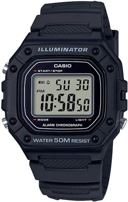 Мужские часы Casio W-218H-1AVDF с чёрным циферблатом и чёрным ремешком 1000007348 - фото 529394