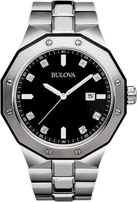 Мужские классические кварцевые часы Bulova из нержавеющей стали с тремя стрелками, календарем, бриллиантами и указателем дня недели, 44 мм 1000007379 - фото 529530
