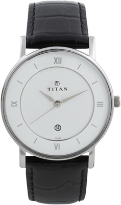 Часы-унисекс Titan Analog с белым циферблатом NL9162SL04/NR9162SL04 из натуральной кожи, чёрный ремешок 1000007404 - фото 529635