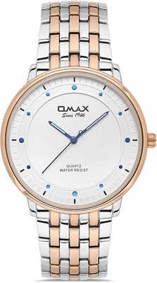 Часы Omax для мужчин, серебристый и розово-золотой ремешок из нержавеющей стали, 41 мм, круглые, белые и синие, аналоговые кварцевые наручные часы для мужчин, 100% водонепроницаемые, для деловой повседневной одежды, подарок, сделано в Японии, гарантия 1 г 1000007601 - фото 530457
