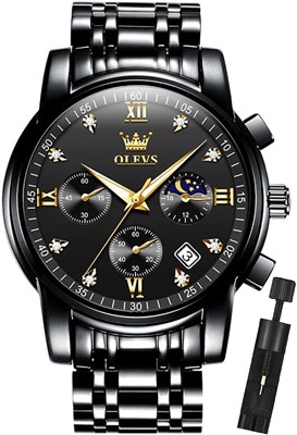 Часы OLEVS Diamond для мужчин, деловые, водонепроницаемые, светящиеся, мужские, золотистые, с большим циферблатом, кварцевые, аналоговые, с календарем, датой и браслетом из нержавеющей стали 1000007604 - фото 530466