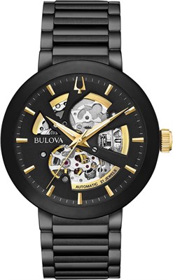 Мужские современные автоматические часы Bulova с тремя стрелками, циферблатом с открытой апертурой и стеклом от края до края 1000007620 - фото 530536