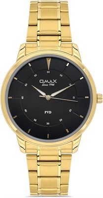 Оригинальные часы Omax для мужчин с золотым ремешком из нержавеющей стали, 41 мм, черные, круглые, аналоговые наручные часы для мужчин, 100% водонепроницаемые, для деловой и повседневной одежды, подарки, сделано в Японии, гарантия 1 год 1000007702 - фото 530838