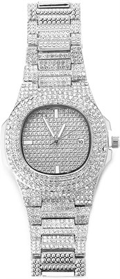 Часы HALUKAKAH Diamonds Gold Watch Iced Out, мужские, из настоящего золота 18 карат/платины, кварцевый браслет с покрытием из белого золота, овальный циферблат 24 см, с теннисным браслетом-цепочкой на выбор, в комплекте с подарочной коробкой 1000007794 - фото 531183