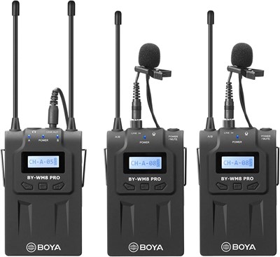 Беспроводная петличная микрофонная система Boya WM8 Pro-K2 UHF с диктофоном, 2 поясными передатчиками и 1 портативным приемником, совместимая с цифровыми зеркальными фотокамерами Canon, Nikon, Sony, Panasonic, XLR-видеокамерами и смартфонами. 1000007961 - фото 531928