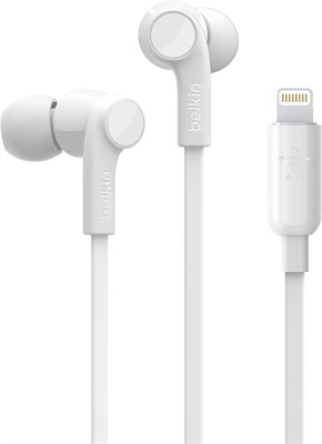 Наушники Belkin Soundform с разъёмом Lightning, сертифицированные MFI внутриканальные наушники с микрофоном, водо- и потоустойчивые наушники для iPhone 14, iPhone 13 и других устройств — белые, проводные 1000008091 - фото 532573