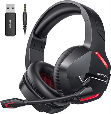 Беспроводная игровая гарнитура BINNUNE с частотой 2,4 ГГц для PS5, PS4, ПК, Switch, шутеров от первого лица. Игровая гарнитура Bluetooth 5.3 с микрофоном с шумоподавлением, срок службы 120 часов и более. Наушники 50 мм для ноутбука, смартфона, Mac (красна 1000008094 - фото 532593