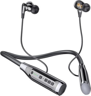 Наушники HURKEYE Bluetooth с шейным ободом, 100 часов сверхдлительного воспроизведения с микрофоном, гарнитурой, 4 динамиками, мощными басами, шумоподавлением в ушах, беспроводные водонепроницаемые наушники для бега и тренировок (черные) 1000008140 - фото 532821