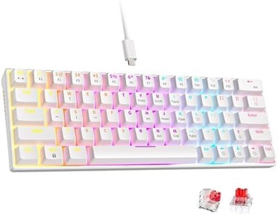 Механическая игровая клавиатура TBH — RGB-подсветка, переключатели с возможностью горячей замены, защита от фиктивных нажатий и пользовательские макросы — эргономичная проводная USB-клавиатура для ПК, Mac, ноутбуков и игровых систем (БЕЛАЯ) 1000008169 - фото 532977