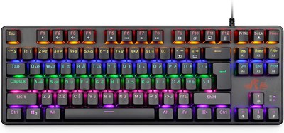 Механическая игровая клавиатура Rii, RK908 80% механическая клавиатура (9 режимов подсветки), синие переключатели с 7 цветными клавишами, 88 клавиш для ПК, Windows, Mac (черно-арабская раскладка) 1000008185 - фото 533052