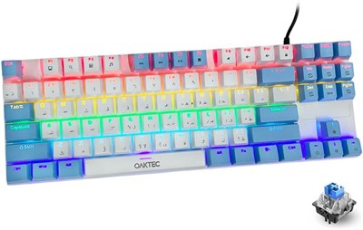 Механическая игровая клавиатура OAKTEC с арабской и английской раскладкой, 87 клавиш, проводная игровая клавиатура с 9-цветной RGB-подсветкой для Windows/Mac, синие переключатели (сине-белый) 1000008220 - фото 533220