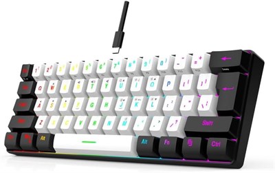 Игровая клавиатура с 61 клавишей, проводная игровая клавиатура, эргономичная RGB-клавиатура со светодиодной подсветкой, клавиатура типа C с подставкой для 98 NT 2000 7 8 10 для OS X (белая) 1000008222 - фото 533230