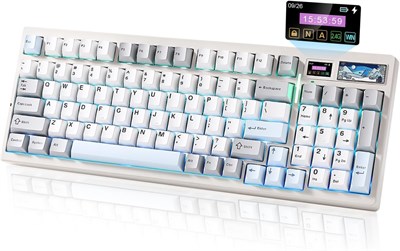 Беспроводная механическая игровая клавиатура YUNZII IF99 с интеллектуальным ЖК-дисплеем, программируемой QMK/VIA BT/2.4G/USB-C прокладкой, горячей заменой, RGB-подсветкой 96%, для Mac/Win (белый, переключатель Cocoa Cream V2) 1000008229 - фото 533265