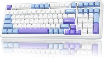 Беспроводная игровая клавиатура AULA F99, 3 режима, механическая клавиатура 2,4 ГГц/Type-C/BT5.0 с пятислойной структурой накладок, RGB-подсветка, 8000 мА·ч, QWERTY, горячая замена настраиваемой механической клавиатуры (синяя/фиолетовая) 1000008238 - фото 533304