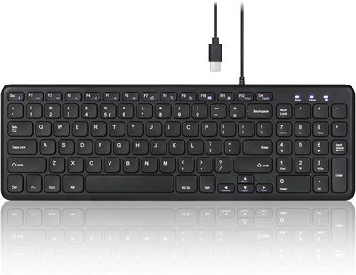 Проводная бесшумная клавиатура Perixx PERIBOARD-213C с ножничным механизмом USB-C — компактный дизайн 14,45 x 4,76 x 0,71 дюйма с цифровой панелью — черный — английский (США) 1000008250 - фото 533355