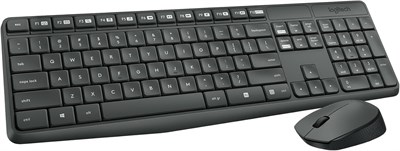 Беспроводной комплект клавиатуры и мыши Logitech MK235 для Windows, 2,4 ГГц, беспроводной USB-приемник Unifying, беспроводная мышь, 15 клавиш FN, срок службы батареи 3 года, для ПК/ноутбука, арабская/английская раскладка — черный 1000008317 - фото 533681