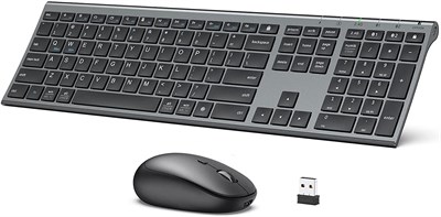 Комплект клавиатуры и мыши iClever Bluetooth DK03, перезаряжаемый двухрежимный (Bluetooth + 2.4G) беспроводной комплект клавиатуры и мыши, сверхтонкая многофункциональная клавиатура для Mac, iPad, Apple, Android, Windows, серо-черный 1000008320 - фото 533696