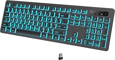 Беспроводная клавиатура с подсветкой 7 цветов RGB, полноразмерная компьютерная клавиатура для Windows, ПК, ноутбука, перезаряжаемая беспроводная игровая клавиатура 2.4G с подсветкой клавиш (черная, большая) 1000008356 - фото 533865