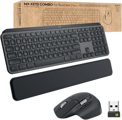 Logitech MX Keys Combo для бизнеса | Gen 2, полноразмерная беспроводная клавиатура и беспроводная мышь с подставкой для рук, Bluetooth, Logi Bolt, бесшумное нажатие, Windows/Mac/Chrome/Linux — графитовый цвет 1000008358 - фото 533875
