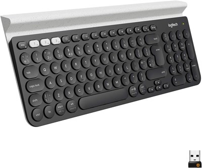 Беспроводная клавиатура Logitech K780 Multi Device для Windows, Apple, Android или Chrome, беспроводная 2,4 ГГц и Bluetooth, тихая, для ПК/Mac/ноутбука/смартфона/планшета, цвет темно-серый/белый, черный 1000008373 - фото 533944