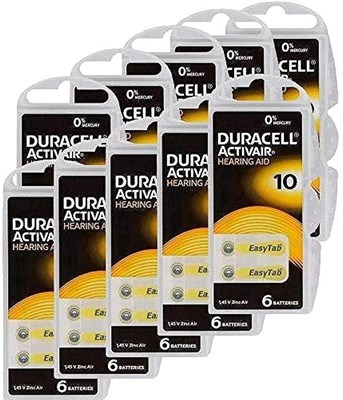 Батарейки Duracell для слухового аппарата, 60 шт. (размер 10, желтые) 1000008400 - фото 534083