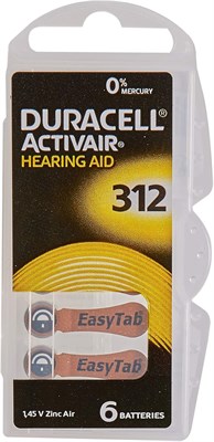 Батарейки для слуховых аппаратов Duracell EasyTab/Activair Type 312, цинково-воздушные P312 PR41 ZL3, упаковка из 60 шт. 1000008402 - фото 534089
