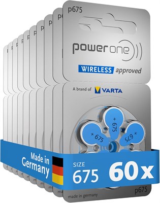 Батарейки для слуховых аппаратов PowerOne Powerone размера 675, не содержат ртути, сделаны в Германии, оригинальная упаковка 60 штук 1000008408 - фото 534117