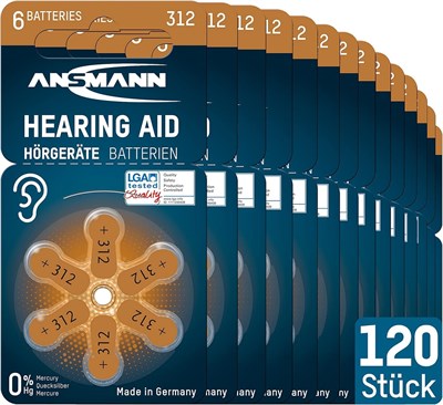 Батарейки для слуховых аппаратов Hasanat Essentials Ansmann, тип 312 / PR41, высокопроизводительные, с длительным сроком службы, высокого напряжения, 180 мА·ч, протестированные LGA, цинковые, без ртути (20 упаковок - 120 шт.) 1000008531 - фото 534562