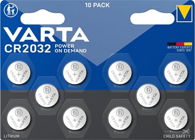 Литиевые батарейки-таблетки VARTA CR2032 Electronics, упаковка из 10 шт., батарейки-таблетки в оригинальной блистерной упаковке по 1 шт. 1000008534 - фото 534575