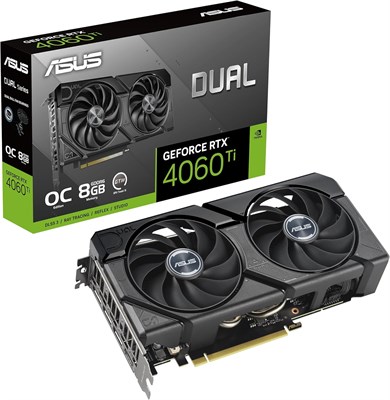 Видеокарта Asus Dual GeForce RTX 4060 Ti EVO OC Edition, 8 ГБ памяти GDDR6 128-бит, тактовая частота Boost 2565 МГц, 4352 ядра CUDA, скорость памяти 18 Гбит/с, PCI Express 4.0 — чёрная 1000008621 - фото 534911