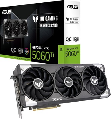 Игровая видеокарта ASUS TUF Gaming GeForce RTX 5060 Ti OC Edition 16 ГБ GDDR7 (Nvidia GeForce RTX5060Ti DLSS 4, 3.1-слотовая конструкция, PCIe 5.0, 3x DisplayPort 2.1b, 1x HDMI 2.1b, TUF-RTX5060TI-O16G-GAMING) 1000008622 - фото 534916