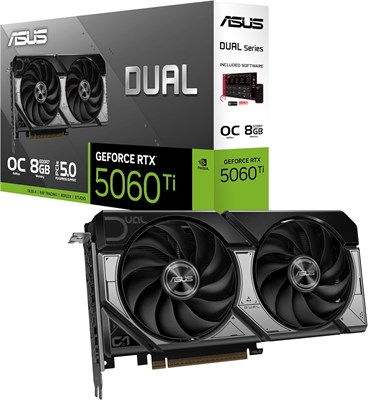 ASUS Dual GeForce RTX 5060 Ti 16 ГБ GDDR7 OC Edition (PCIe 5.0, 16 ГБ GDDR7, DLSS 4, HDMI 2.1b, DisplayPort 2.1b, 2,5-слотовая конструкция, осевая конструкция вентилятора, технология 0 дБ и многое другое) 1000008643 - фото 535016