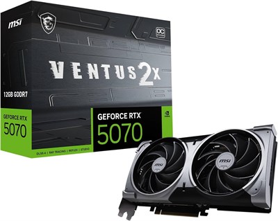 Видеокарта MSI GeForce RTX 5070 12G VENTUS 2X OC — графический процессор RTX 5070, 12 ГБ GDDR7 (28 Гбит/с/192 бит), PCIe 5.0 — система охлаждения с двумя вентиляторами (2 x TORX FAN 5.0) — HDMI 2.1b, DisplayPort 2.1b 1000008661 - фото 535097