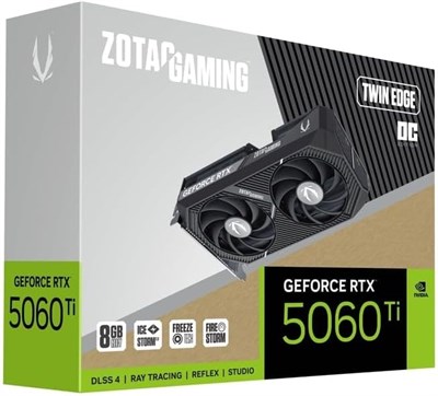 Игровая видеокарта ZOTAC Gaming GeForce RTX 5060 Ti 8 ГБ Twin Edge OC DLSS 4 8 ГБ GDDR7 128-бит 28 Гбит/с PCIE 5.0, охлаждение IceStorm 2.0, поддержка малого форм-фактора, ZT-B50610H-10M 1000008674 - фото 535161