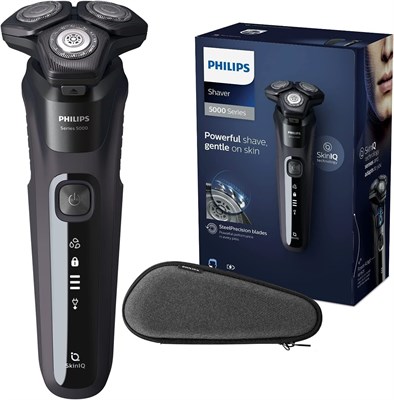 Электробритва PHILIPS Shaver Series 5000 с усовершенствованной системой SkinIQ, для сухого и влажного бритья, со встроенным выдвижным триммером, время работы 60 минут — S5588/30, насыщенный черный цвет [поставляется с вилкой стандарта Великобритании] 1000008755 - фото 535328